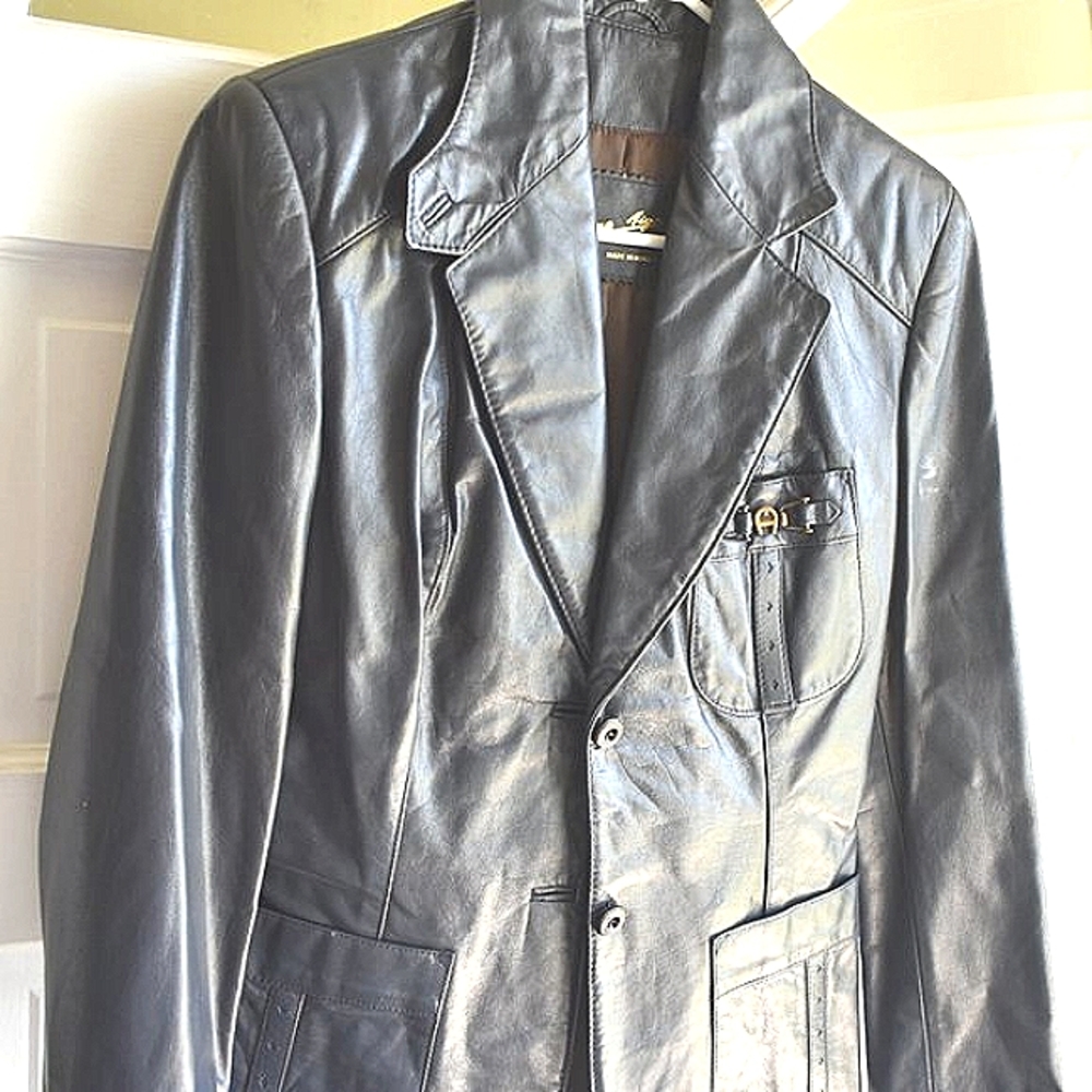 Aigner Vintage Dark Navy Blue Leather Jacket